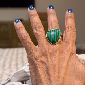 Anthropologie Green and Gold Heart Ring